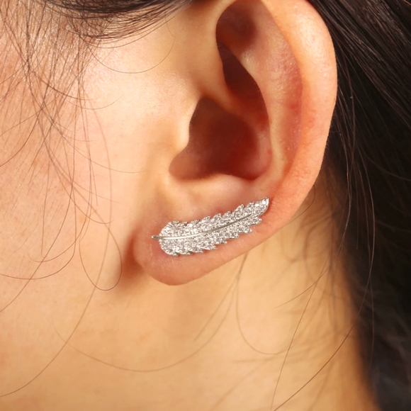 Jewelry - Leaf Shape Micro Paved CZ stone Earrings